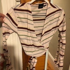 Multi colored front tying sweater